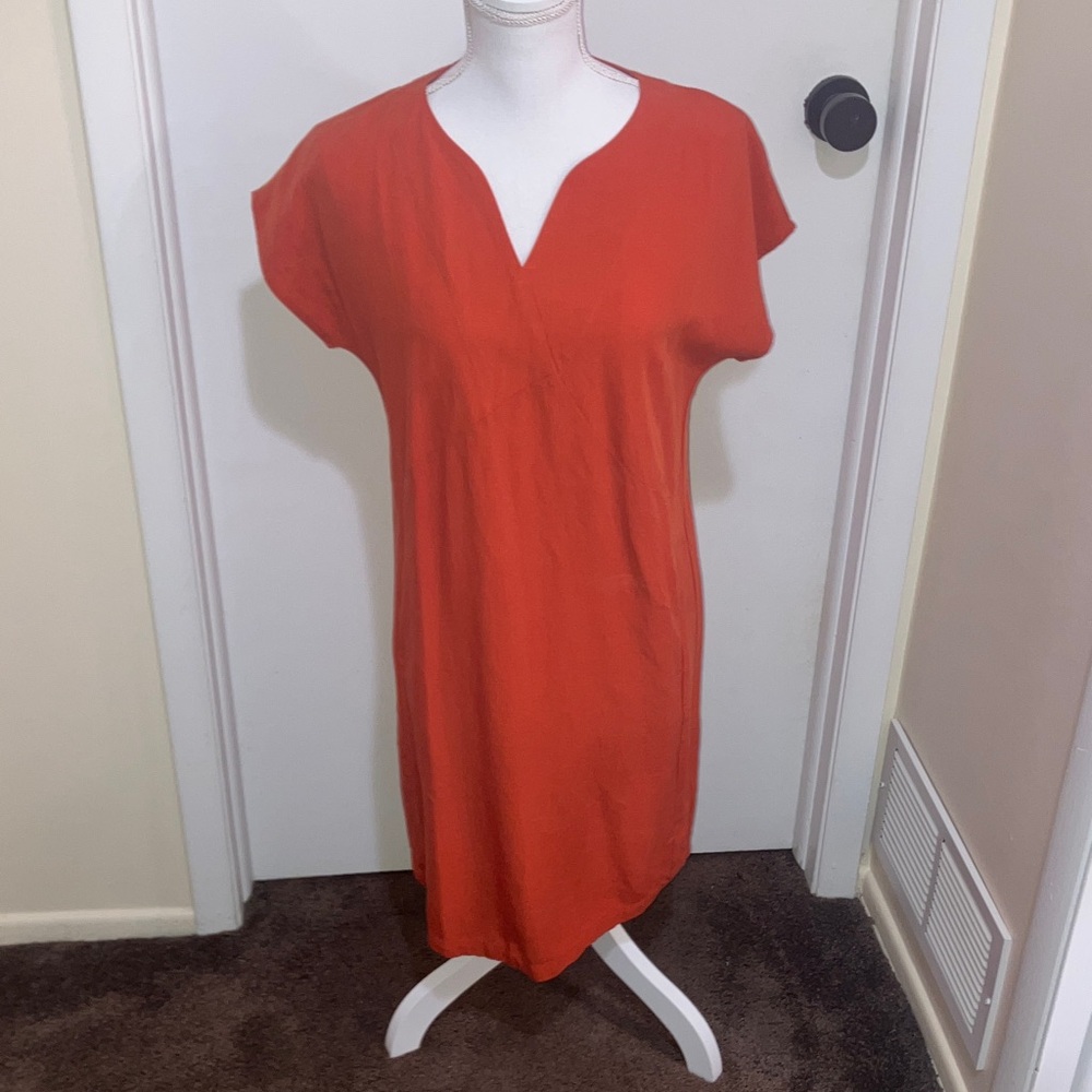 Nau XS Rust Orange Short Sleeve Tencel/Linen Dress